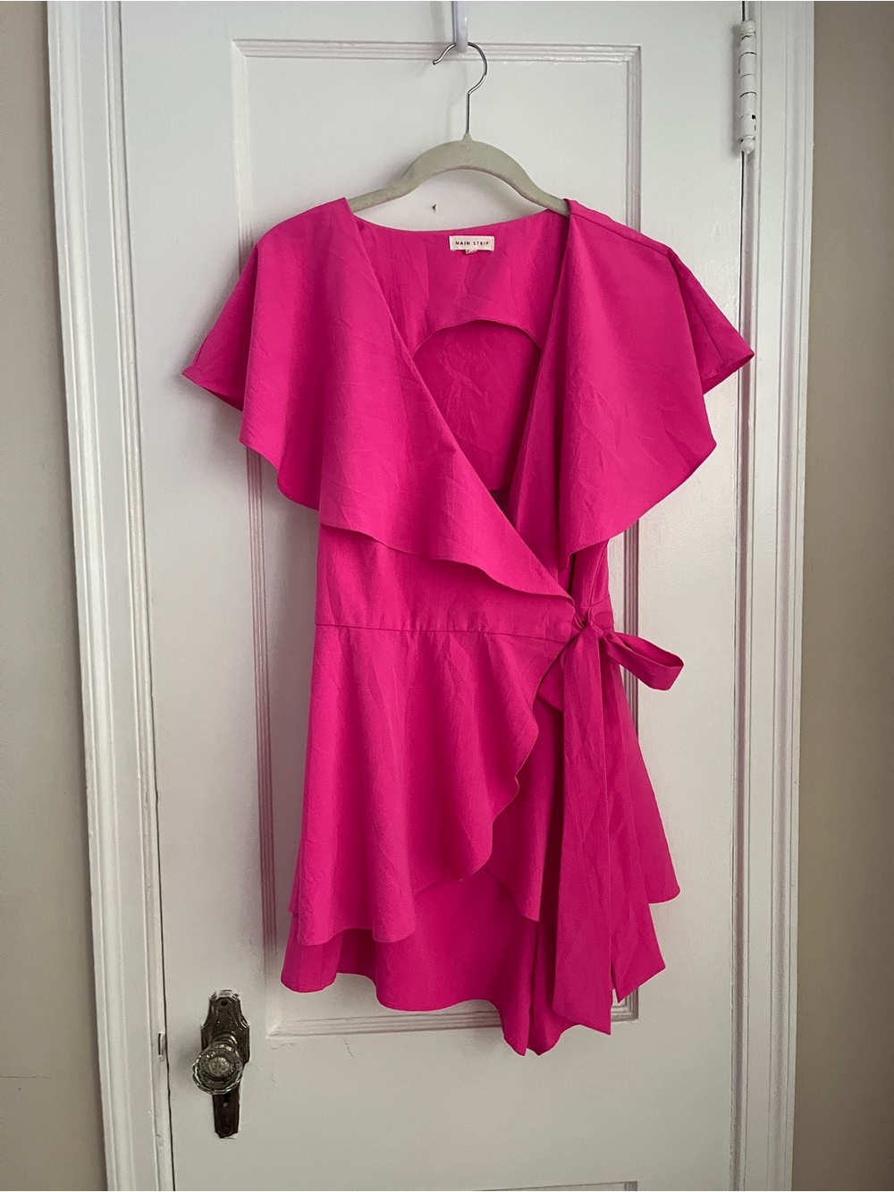 Hot Pink Mini Romper with Wrap Tie and Open Back
